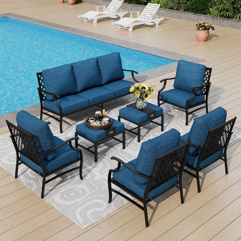 Phi Villa 9-Seater Patio Steel Conversation Sofa Set With Multi-functional Ottomans