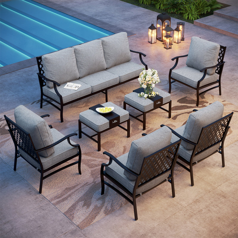 Phi Villa 9-Seater Patio Steel Conversation Sofa Set With Multi-functional Ottomans