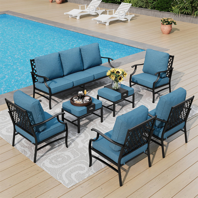 Phi Villa 9-Seater Patio Steel Conversation Sofa Set With Multi-functional Ottomans