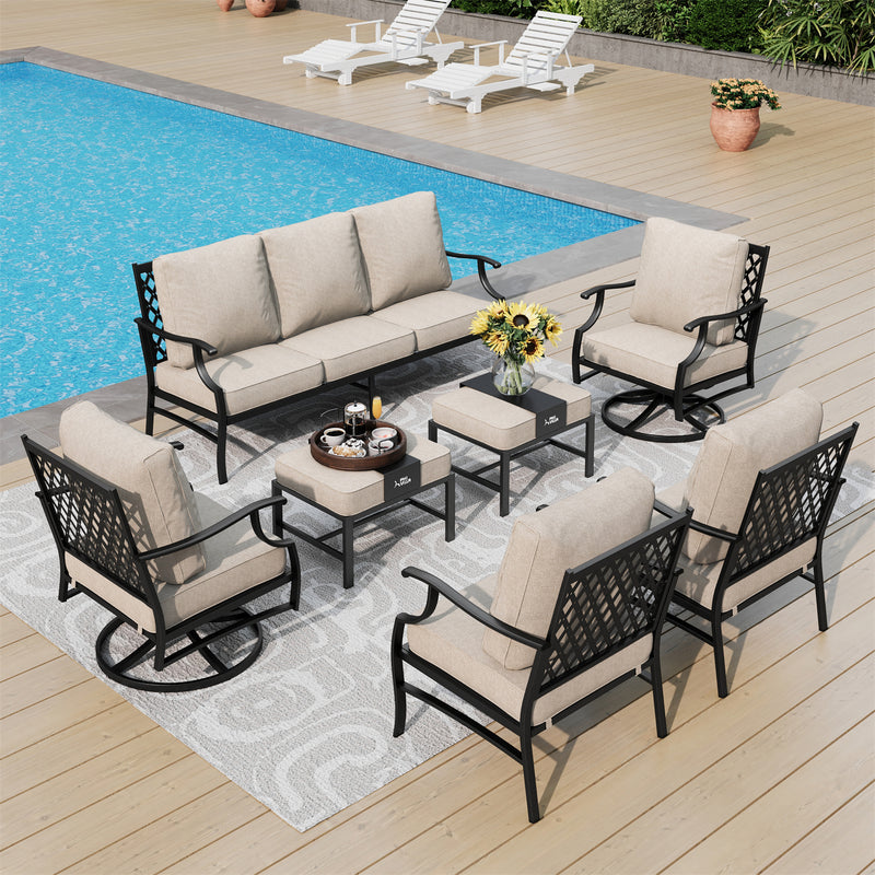 Phi Villa 9-Seater Outdoor Steel Conversation Sofa Set With Multi-functional Ottomans