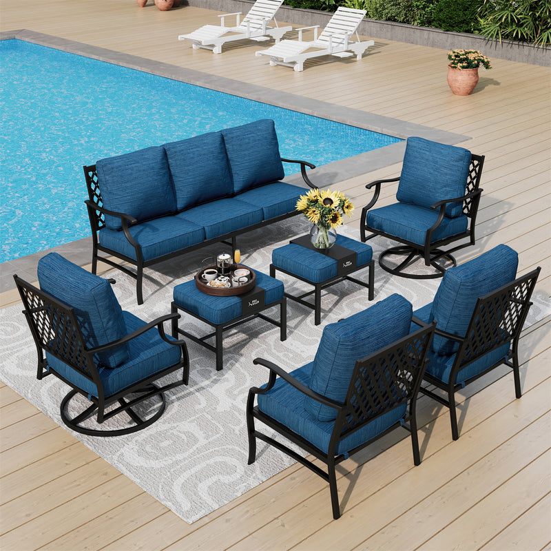 Phi Villa 9-Seater Patio Steel Conversation Sofa Set With Multi-functional Ottomans