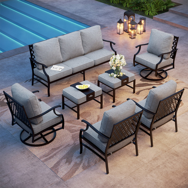 Phi Villa 9-Seater Patio Steel Conversation Sofa Set With Multi-functional Ottomans
