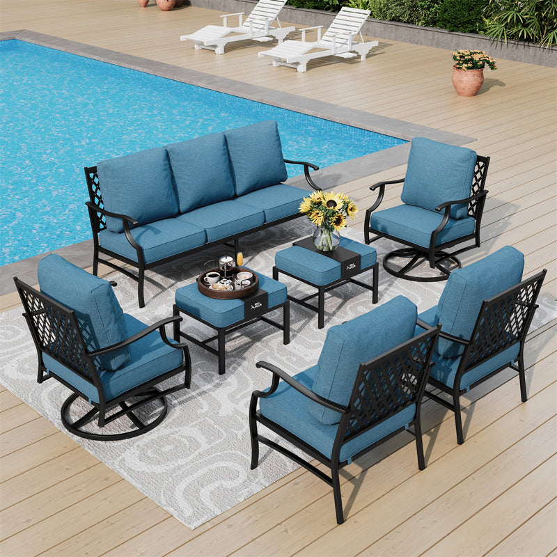 Phi Villa 9-Seater Patio Steel Conversation Sofa Set With Multi-functional Ottomans