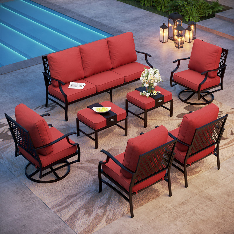 Phi Villa 9-Seater Patio Steel Conversation Sofa Set With Multi-functional Ottomans