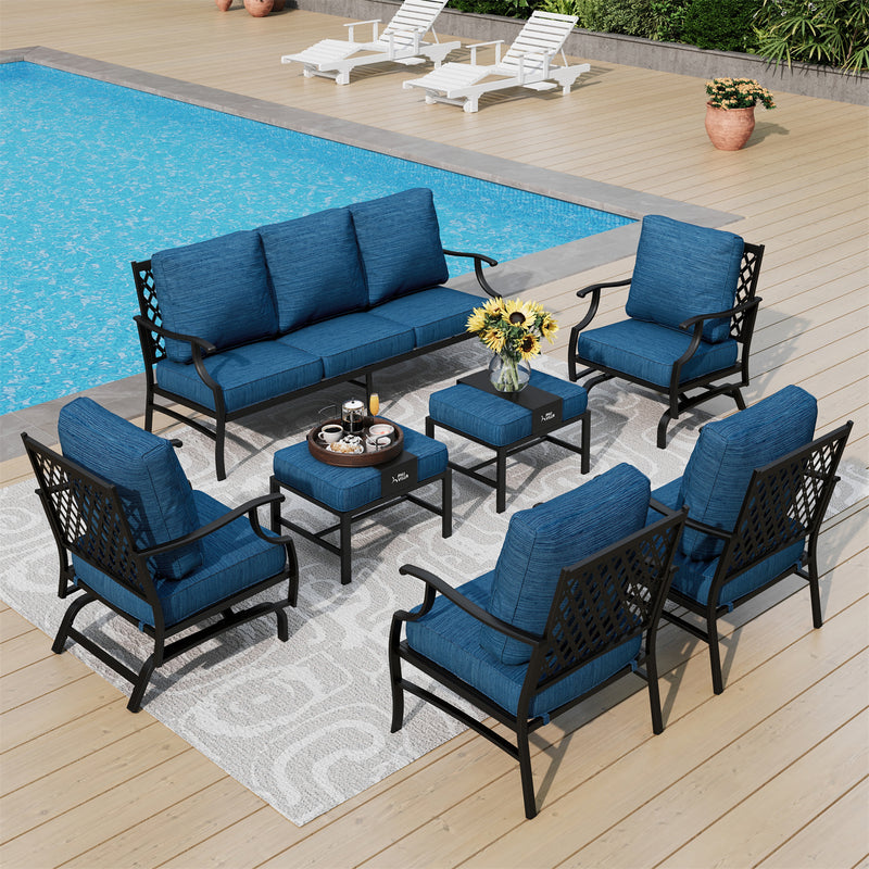 Phi Villa 9-Seater Patio Steel Conversation Sofa Set With Multi-functional Ottomans