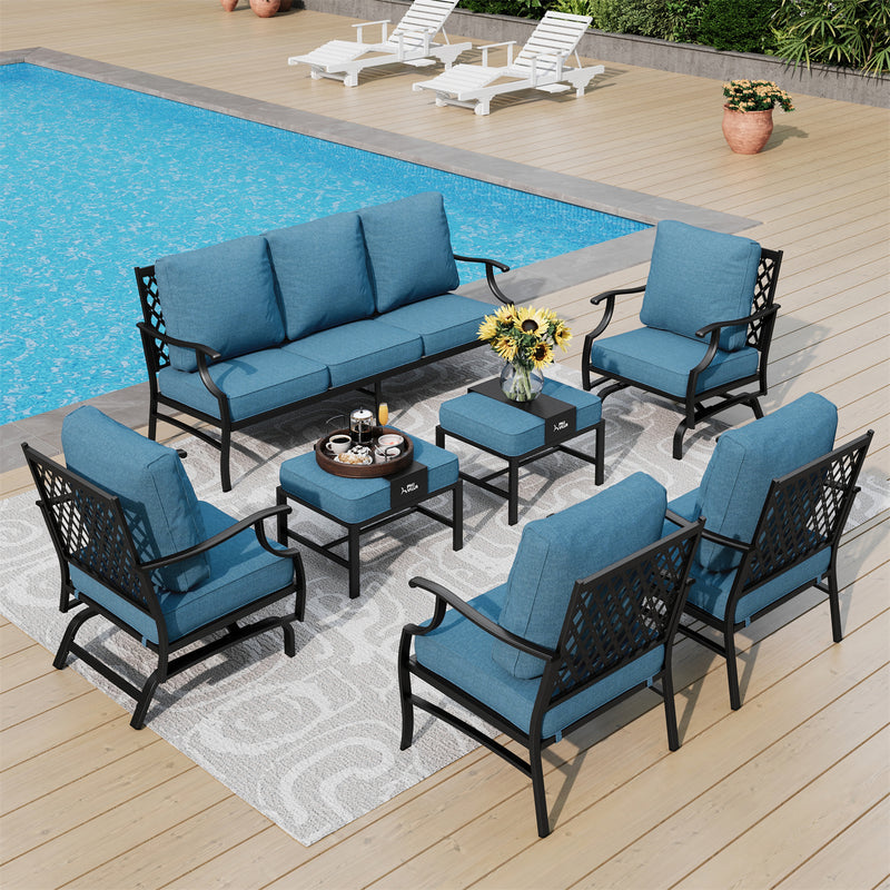 Phi Villa 9-Seater Patio Steel Conversation Sofa Set With Multi-functional Ottomans