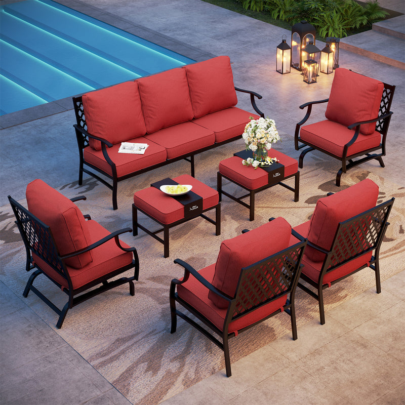 Phi Villa 9-Seater Patio Steel Conversation Sofa Set With Multi-functional Ottomans