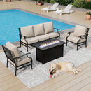 5-Seater Outdoor Metal Diamond Sofa Set with Fire Pit Table
