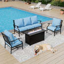 5-Seater Outdoor Metal Diamond Sofa Set with Fire Pit Table
