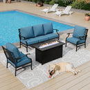 5-Seater Outdoor Metal Diamond Sofa Set with Fire Pit Table