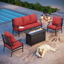 5-Seater Outdoor Metal Diamond Sofa Set with Fire Pit Table