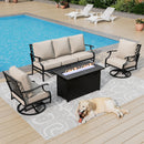 5-Seater Outdoor Metal Diamond Sofa Set with Fire Pit Table