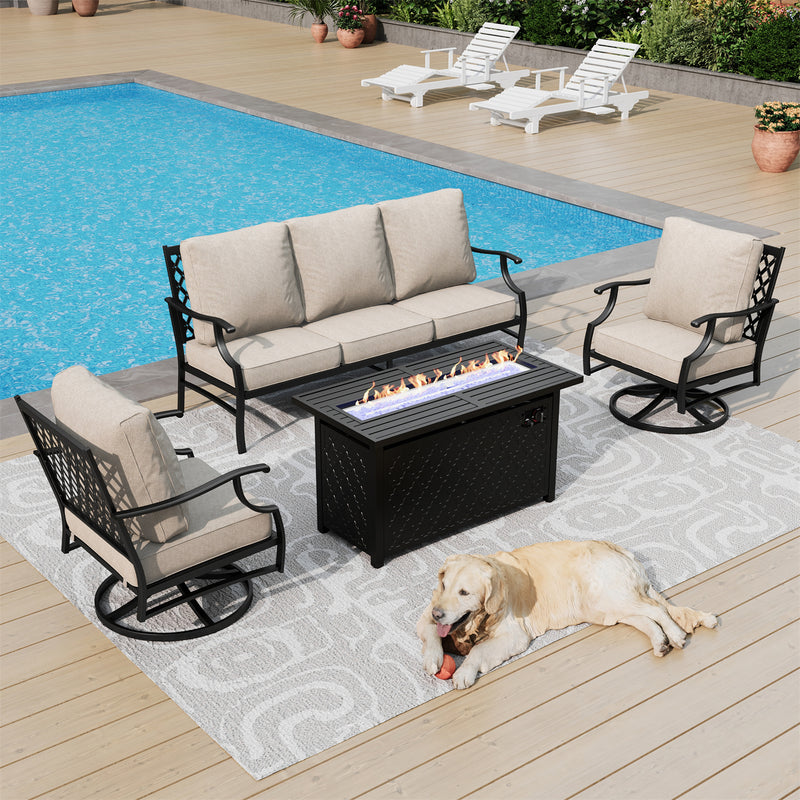 Phi Villa Outdoor Steel Sofa Set With Rectangle Fire Pit Table for Sale