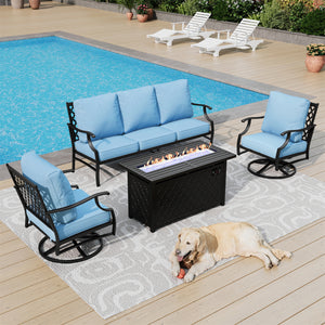 5-Seater Outdoor Metal Diamond Sofa Set with Fire Pit Table
