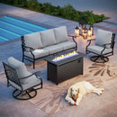 5-Seater Outdoor Metal Diamond Sofa Set with Fire Pit Table
