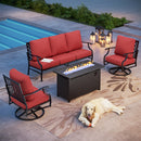 5-Seater Outdoor Metal Diamond Sofa Set with Fire Pit Table