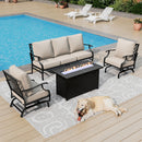 5-Seater Outdoor Metal Diamond Sofa Set with Fire Pit Table