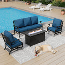 5-Seater Outdoor Metal Diamond Sofa Set with Fire Pit Table