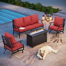 5-Seater Outdoor Metal Diamond Sofa Set with Fire Pit Table
