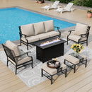 7-Seater Patio Metal Diamond Sofa Set with  Fire Pit Table
