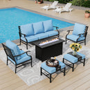 7-Seater Patio Metal Diamond Sofa Set with  Fire Pit Table