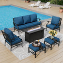 7-Seater Patio Metal Diamond Sofa Set with  Fire Pit Table