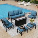 7-Seater Patio Metal Diamond Sofa Set with  Fire Pit Table
