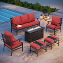 7-Seater Patio Metal Diamond Sofa Set with  Fire Pit Table