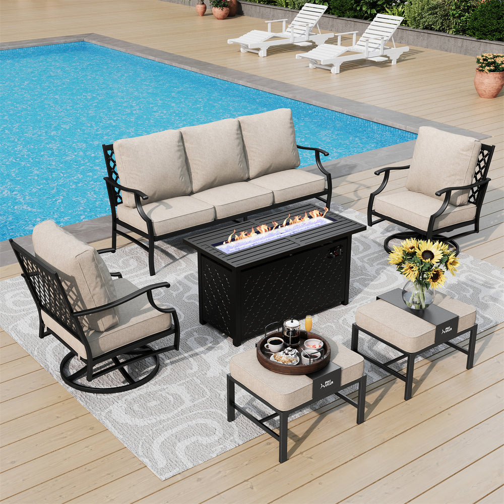 Outdoor Metal Diamond Sofa Set with Fire Pit Table for Sale