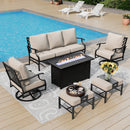 7-Seater Patio Metal Diamond Sofa Set with  Fire Pit Table