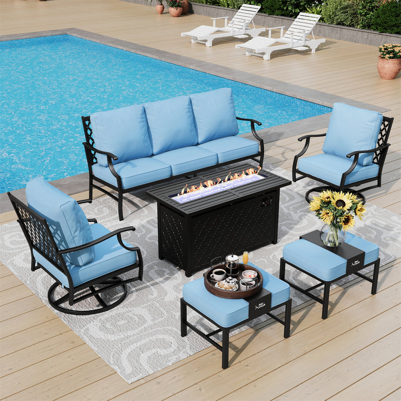 Phi Villa Outdoor Steel Sofa Set With Rectangle Fire Pit Table for Sale