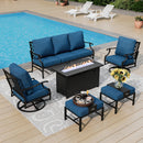 7-Seater Patio Metal Diamond Sofa Set with  Fire Pit Table