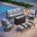 7-Seater Patio Metal Diamond Sofa Set with  Fire Pit Table