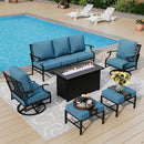 7-Seater Patio Metal Diamond Sofa Set with  Fire Pit Table