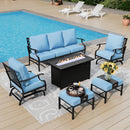 7-Seater Patio Metal Diamond Sofa Set with  Fire Pit Table