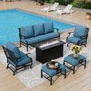 7-Seater Patio Metal Diamond Sofa Set with  Fire Pit Table