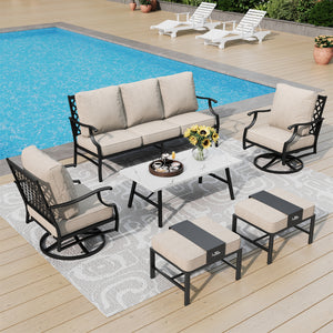 7-Seater Patio Metal Diamond Sofa With Coffee Table
