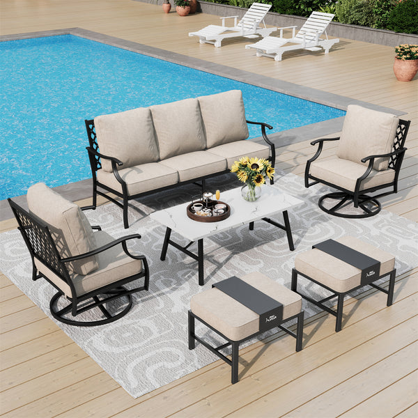 7-Seater Patio Metal Diamond Sofa With Coffee Table