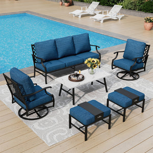 7-Seater Patio Metal Diamond Sofa With Coffee Table