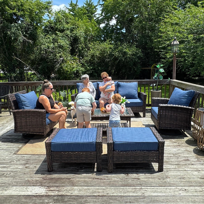 Phi Villa Outdoor Rattan Furniture Wicker 7-Seater Patio Swivel Sofa Sets with Coffee Table