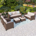 Phi Villa Patio 9-Seat Rattan Conversation Sofa Set With Ottomans