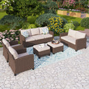 Phi Villa Patio 9-Seat Rattan Conversation Sofa Set With Ottomans