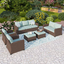 Phi Villa Patio 9-Seat Rattan Conversation Sofa Set With Ottomans