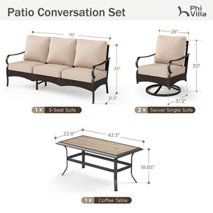 5-Seater Outdoor Metal and Rattan Cocoa Sofa Set with Coffee Table