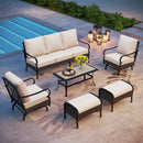 7-Seater  Outdoor Metal and Rattan Cocoa Couch with Ottomans