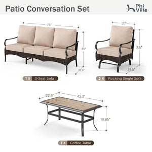 5-Seater Outdoor Metal and Rattan Cocoa Sofa Set with Coffee Table