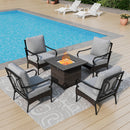 Phi Villa 4-Seater Outdoor Steel & Rattan Conversation Sofa Set With Square Fire Pit Table