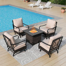 Phi Villa 4-Seater Outdoor Steel & Rattan Conversation Sofa Set With Square Fire Pit Table
