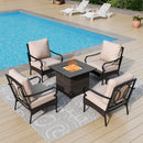 Phi Villa 4-Seater Outdoor Steel & Rattan Conversation Sofa Set With Square Fire Pit Table