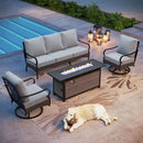 Phi Villa 5-Seater Outdoor Steel & Rattan Sofa Set With Rectangle Fire Pit Table